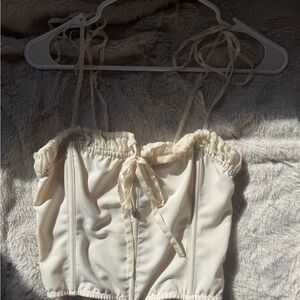 Out From Under Cream Lace-Up Corset Crop Top